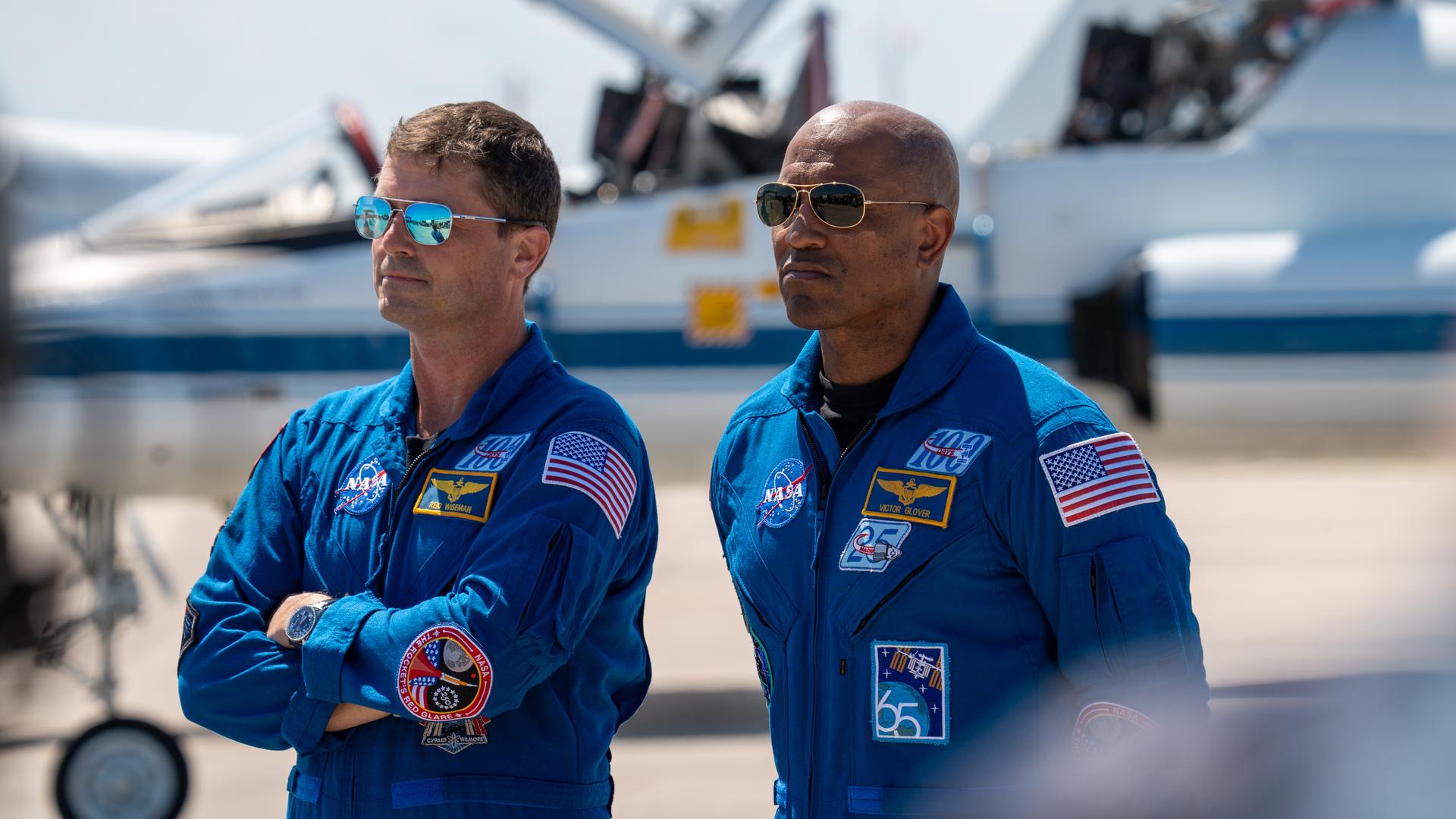 These images show the moments shortly after the arrival of the Artemis II crew to NASA’s Kennedy Space Center on March 27, 2026 ahead of the launch. The four astronauts, Victor Glover, Reid Wiseman, Christina Koch, and Jeremy Hansen, arrived on a T38, which can be seen behind them. They took turns speaking to the crowd as they also announced the zero-gravity indicator they would be taking with them on their journey.